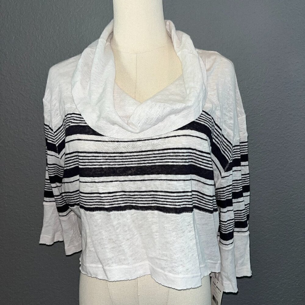 WE THE FREE -FREE PEOPLE FP Nautical Linen Blend Cropped Cowl Neck Top NWT - XS